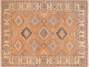 handmade Geometric Kazak Brown Beige Hand Knotted RECTANGLE 100% WOOL area rug 5x7